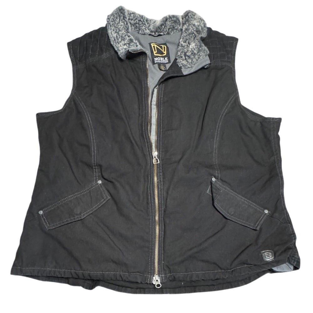 Noble Outfitters Vest Womens 2XL Cotton Canvas Faux Fur Collar Black Western SC1
